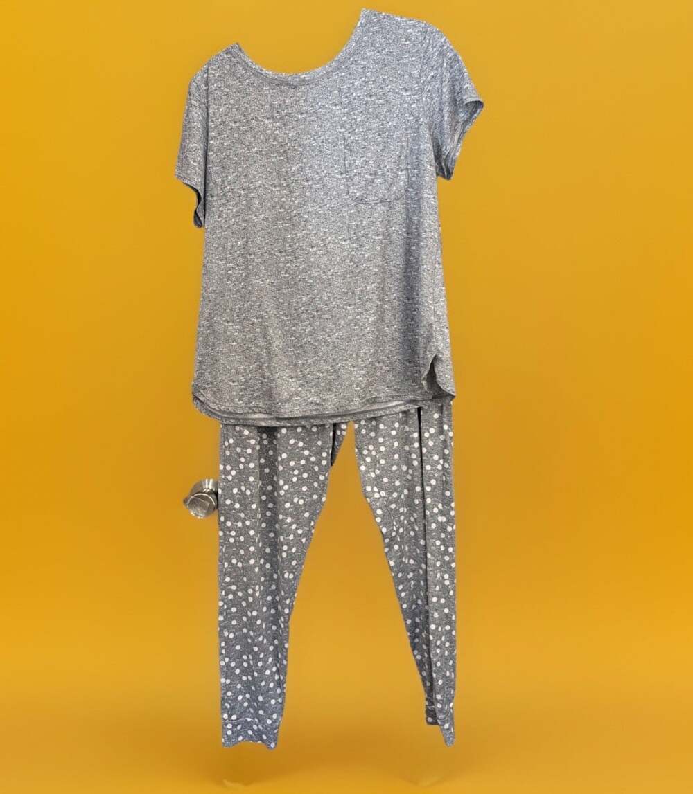 Jane and Bleecker Womens Gray Polka Dot Pajama Set Short Sleeve Cottage Core S - Picture 1 of 8